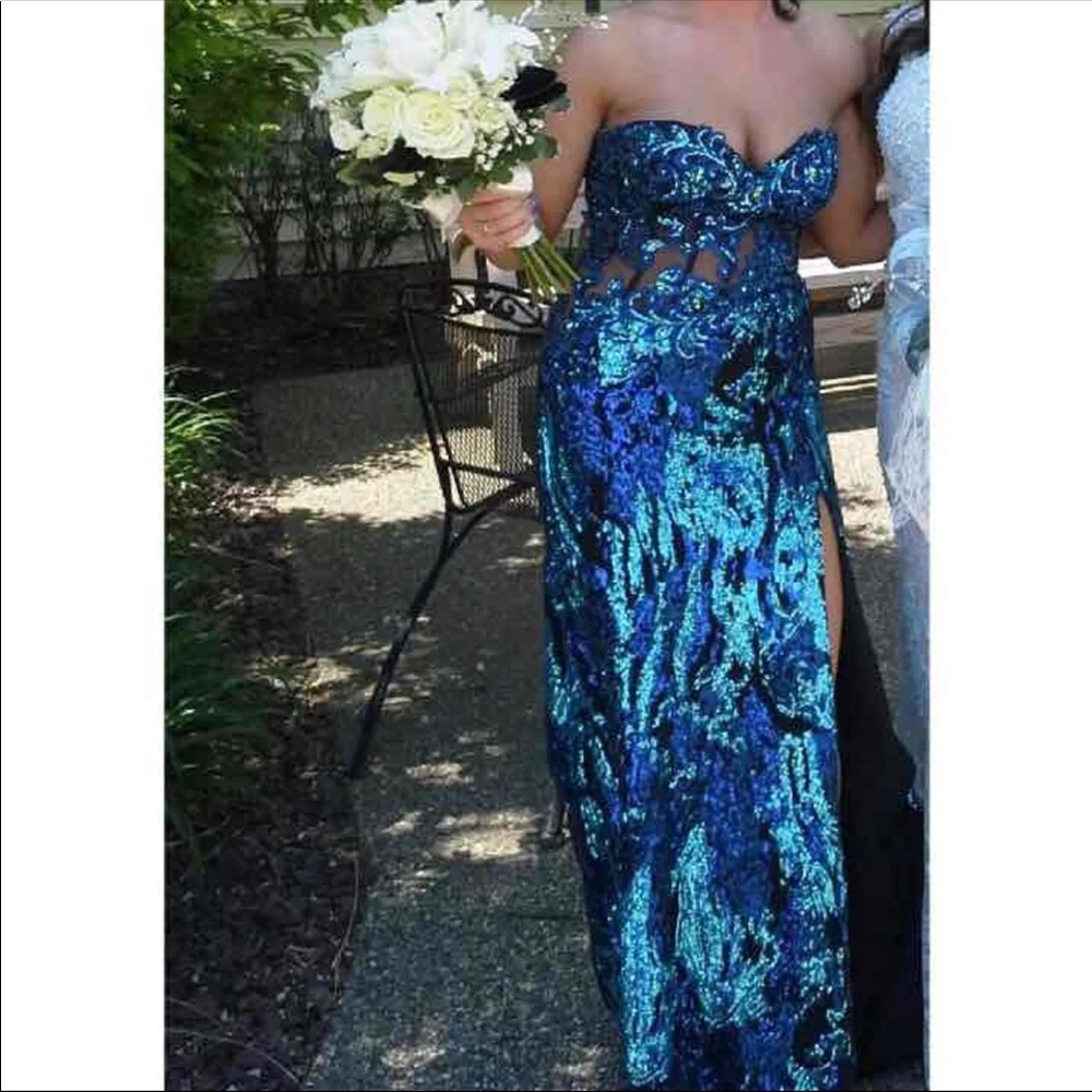 Light blue and dark blue “ peacock” prom dress